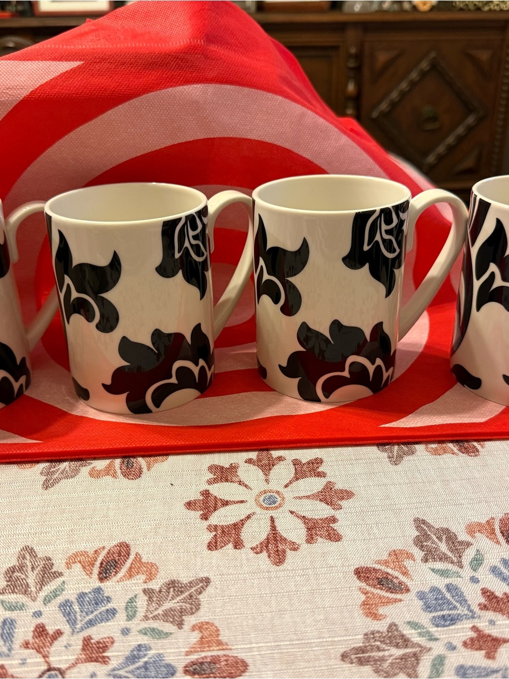 Martha Stuart Mug Set with Black Floral Motif - White and Black